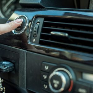 brunette businesswoman inside car